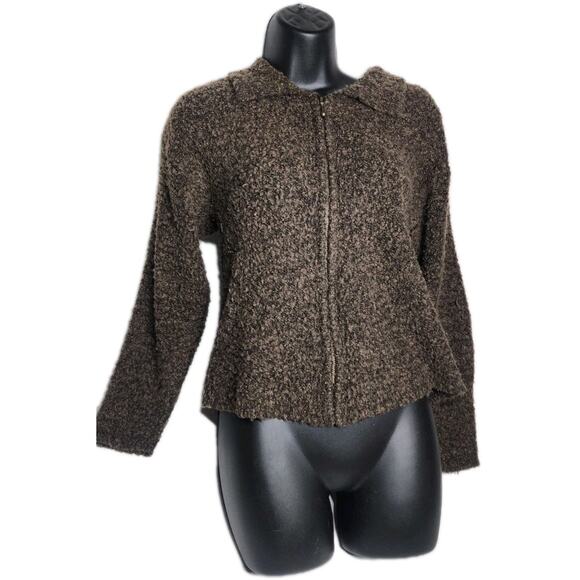 B Moss Acrylic And Wool Sweater Brown Long Sleeve Size Small Zipper Up - Picture 1 of 16
